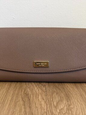 Kate Spade Saffiano Leather Flap Continental Wallet Mauve Taupe Gold